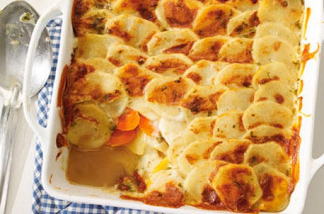 Gratin de légumes racines au bacon et au vacherin
