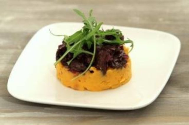 Effiloché de paleron de bœuf, purée de patate douce et noisette (sans gluten, sans lactose, sans œuf)